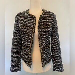 Chanel Type Blazer rainbow colored with gold trim and leopard lining. Size S